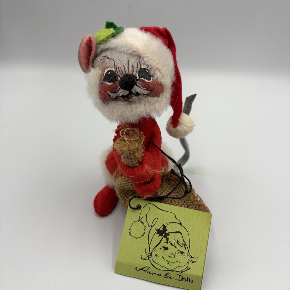 Annalee Mobilitee Dolls Posable Christmas Santa Mouse Figure 7" 1965  Brown Sack
